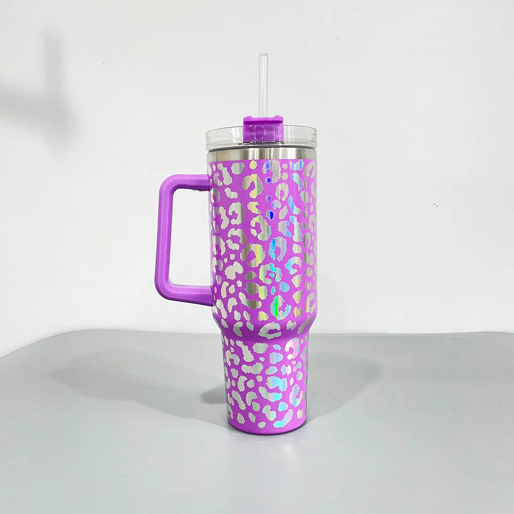 40oz Tumbler in Purple Iridescent Leopard