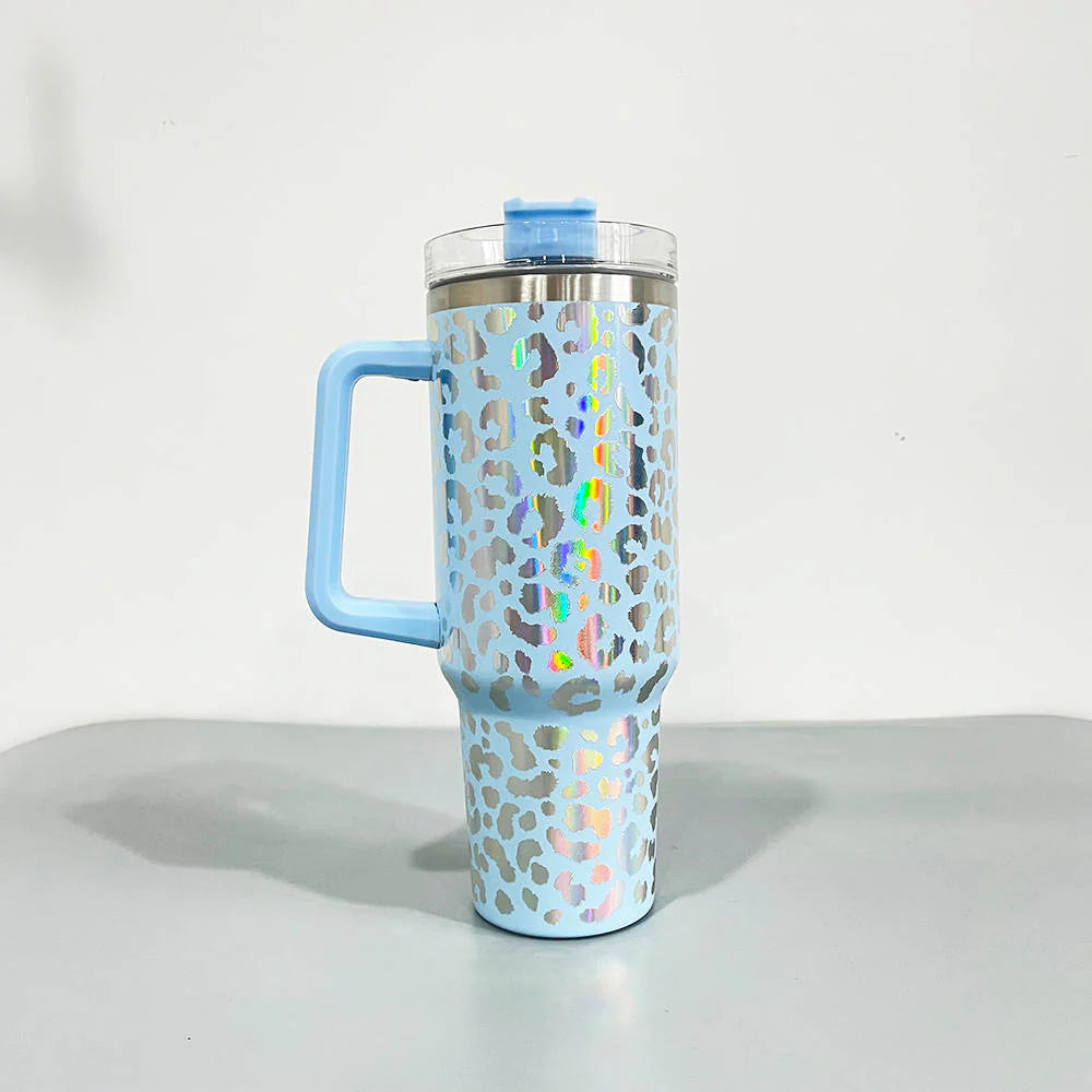 40oz Tumbler in Blue Iridecent Leopard